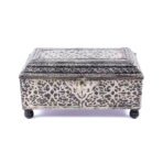 Moroccan Vintage Jewelry Box, Handcrafted Silvered Metal Filigree Black dress Box, & Wood