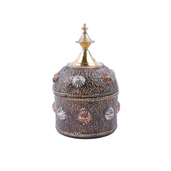 Lidded Pottery Canister Box Moroccan Jewelry Box Handcrafted with Metal & Copper