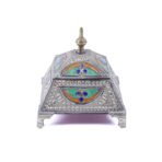 Moroccan Jewelry Box, Handcrafted Silvered Metal Filigree Silver Box & Enamel