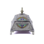 Moroccan Jewelry Box, Handcrafted Silvered Metal Filigree Silver Box & Enamel