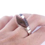 Tuareg Ring Pyramid, Ebony Wood, 925 Sterling Silver Handmade Vintage Tribal