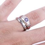 Tuareg Ring With Chevron Bead, 925 Sterling Silver Handmade Artisan Vintage African Ring Tribal