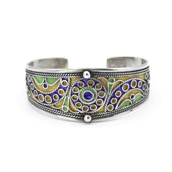 Kabyle Berber Cuff Bracelet Silver with Enamel Adjustable Moroccan Handmade