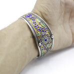 Kabyle Berber Cuff Bracelet Silver with Enamel Adjustable Moroccan Handmade