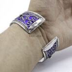 Kabyle Berber Cuff Bracelet Silver with Enamel Adjustable Moroccan Handmade