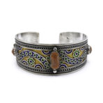 Kabyle Berber Cuff Bracelet Silver with Enamel and Coral Adjustable Handmade