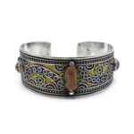 Kabyle Berber Cuff Bracelet Silver with Enamel and Coral Adjustable Handmade