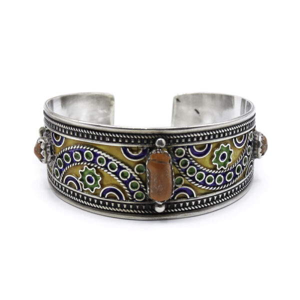 Kabyle Berber Cuff Bracelet Silver with Enamel and Coral Adjustable Handmade