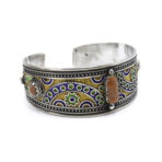 Kabyle Berber Cuff Bracelet Silver with Enamel and Coral Adjustable Handmade