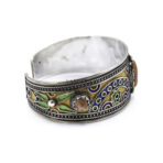 Kabyle Berber Cuff Bracelet Silver with Enamel and Coral Adjustable Handmade