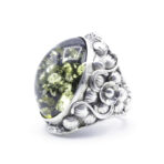 Moroccan Ring, Stunning Large Green Amber Ring Sterling Silver Green Baltic Amber Stone Ring