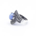 Real Turquoise with Marcasite Gemstone Ring Handmade, Moroccan Ring, 925 Sterling Silver - Size 10 - Image 2