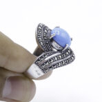 Real Turquoise with Marcasite Gemstone Ring Handmade, Moroccan Ring, 925 Sterling Silver - Size 10 - Image 4