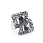 Moroccan Ring, 925 Sterling Silver Real Red Garnet Cluster With Marcasite Ring