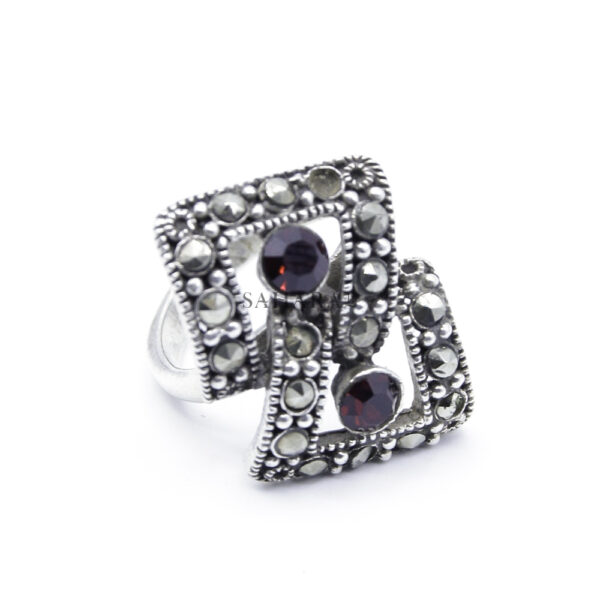 Moroccan Ring, 925 Sterling Silver Real Red Garnet Cluster With Marcasite Ring