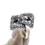 Moroccan Ring, 925 Sterling Silver Real Red Garnet Cluster With Marcasite Ring
