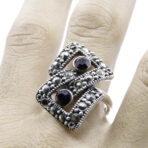 Moroccan Ring, 925 Sterling Silver Real Red Garnet Cluster With Marcasite Ring