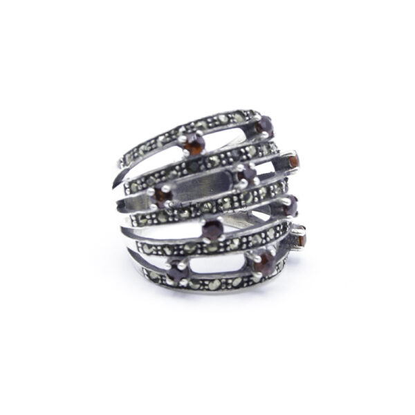 Moroccan Ring, 925 Sterling Silver Real Red Garnet Cluster Ring