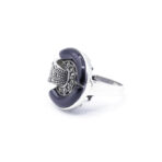 925 Sterling Silver Real Black Onyx Gemstone & Marcasite Oxidized Ring