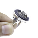 925 Sterling Silver Real Black Onyx Gemstone & Marcasite Oxidized Ring