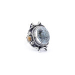 925 Sterling Silver Moroccan Ring Vintage Royston Turquoise Wavy Band Ring With Coral Stone