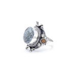925 Sterling Silver Moroccan Ring Vintage Royston Turquoise Wavy Band Ring With Coral Stone