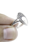 925 Sterling Silver Moroccan Ring Vintage Real Mother of Pearl Gemstone Ring
