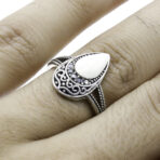 925 Sterling Silver Moroccan Ring Vintage Real Mother of Pearl Gemstone Ring