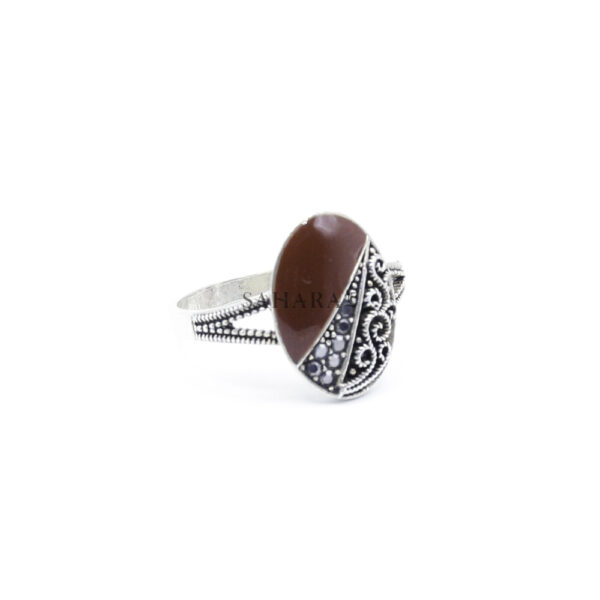 925 Sterling Silver Moroccan Ring Vintage Real Brown Agate Gemstone Ring