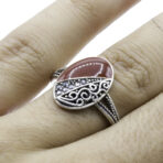 925 Sterling Silver Moroccan Ring Vintage Real Brown Agate Gemstone Ring