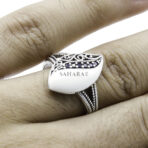925 Sterling Silver Moroccan Ring Vintage Real Mother of Pearl Gemstone Ring