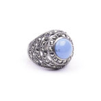 Blue Turquoise & Marcasite Gemstone Ring Handmade Moroccan Ring 925 Sterling Silver