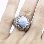 Blue Turquoise & Marcasite Gemstone Ring Handmade Moroccan Ring 925 Sterling Silver