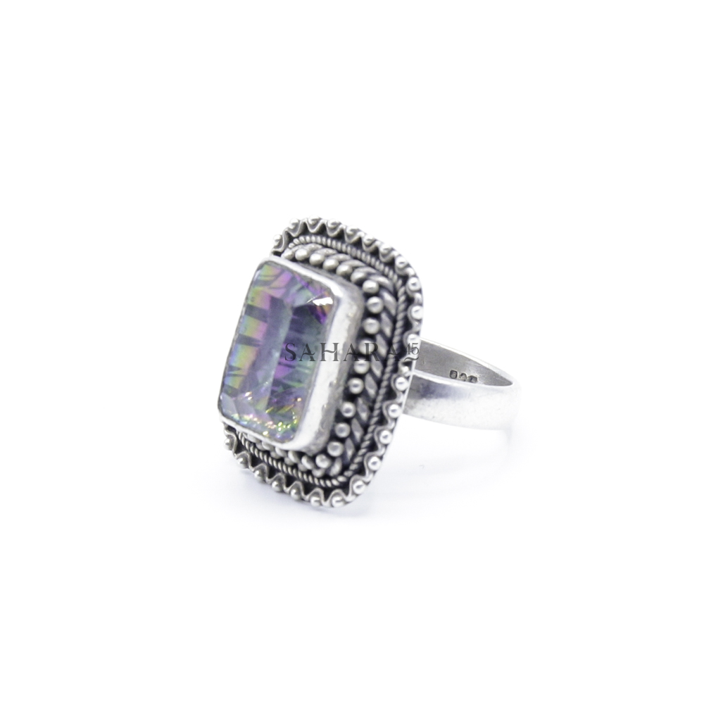 Angel Aura Quartz Gemstone Octagon Ring, Handmade Ring, Ring for Women, Bohemian Ring, 925 Sterling Silver