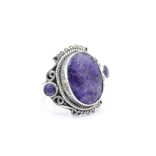 Saphir Bleu Gemstone Oval Stone, Handmade Ring, Saphir Bleu Women Ring, Artisan Jewelry, 925 Sterling Silver 