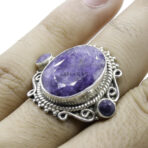 Saphir Bleu Gemstone Oval Stone, Handmade Ring, Saphir Bleu Women Ring, Artisan Jewelry, 925 Sterling Silver 
