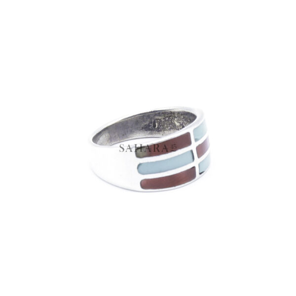 Thick Wide Modernist Cigar Band Ring, Inlay Ring Band Multi Stone, Chunky Mosaic Multi Stone, Artisan Jewelry, 925 Sterling Silver