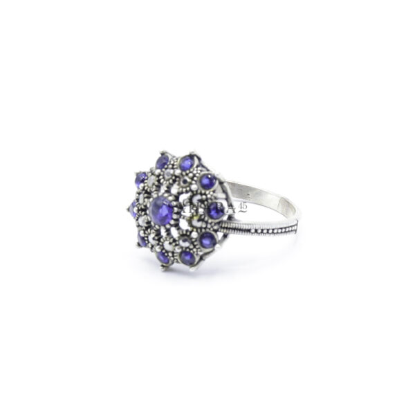 Marcasite with Blue Cz Stone Ring, Blue Cz Stone Ring, Handmade Ring, Artisan Jewelry, 925 Sterling Silver