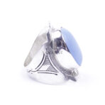 Natural Blue Chalcedony Cab Gemstone Ring, 925 Sterling Silver