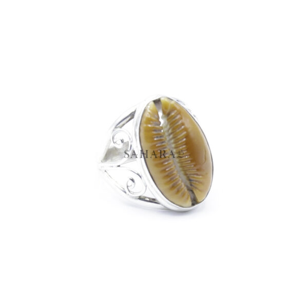 Orange Cowrie Shell Adjustable Ring, Cowrie Shell Ring, Handmade Ring, 925 Sterling Silver