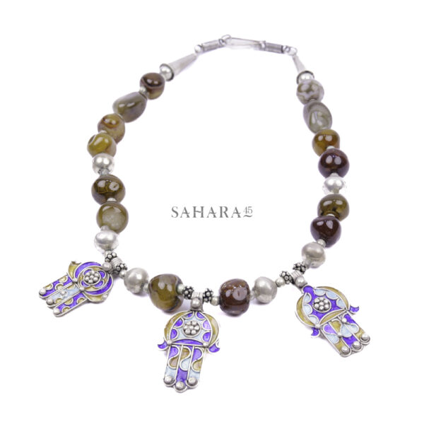 Moroccan Hand of Fatima Necklace Enamel, Handmade ethnic Jewelry, Hamsa Hand Necklace,