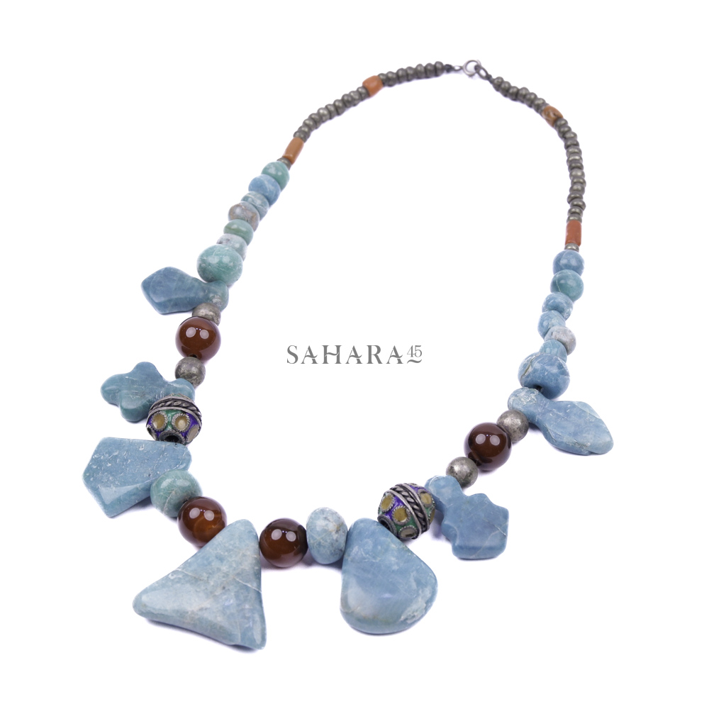Handmade Berber Necklace, Moroccan Tribal Jewelry, Turquoise Stones Vintage Pendant Bohemian Necklace