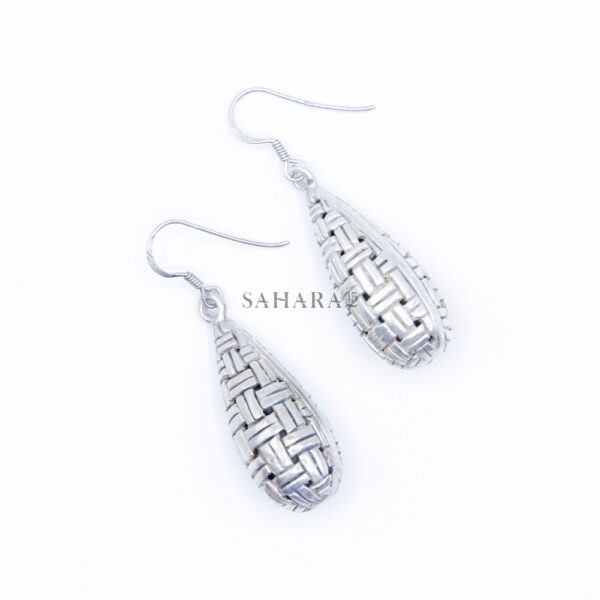 Bali Basket Weave Silver Earrings, Handmade Earring Silver, Weave Pattern Bali Jewelry Artisan Filigree Dangle Jewelry