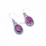 Pink Ruby Earrings, 925 Sterling Silver Gemstone Earrings, Oval Earrings, Pink Earrings For Women, Ruby Jewelry