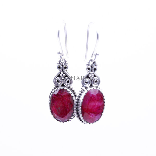 Pink Ruby Earrings, 925 Sterling Silver Gemstone Earrings, Oval Earrings, Pink Earrings For Women, Ruby Jewelry