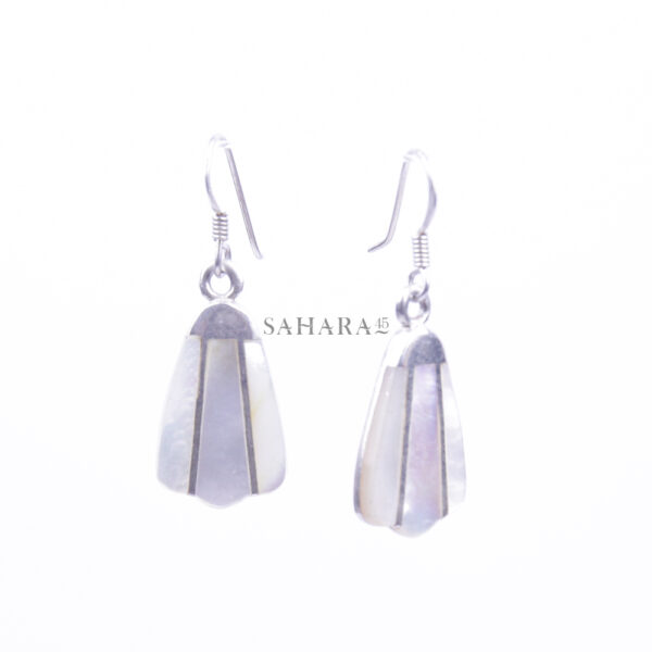 Mother of Pearl Earrings, 925 Sterling Silver, Art Deco Fan Earring, Handcrafted Jewelry, Iridescent Shell Inlay, Boho Chic Wedding