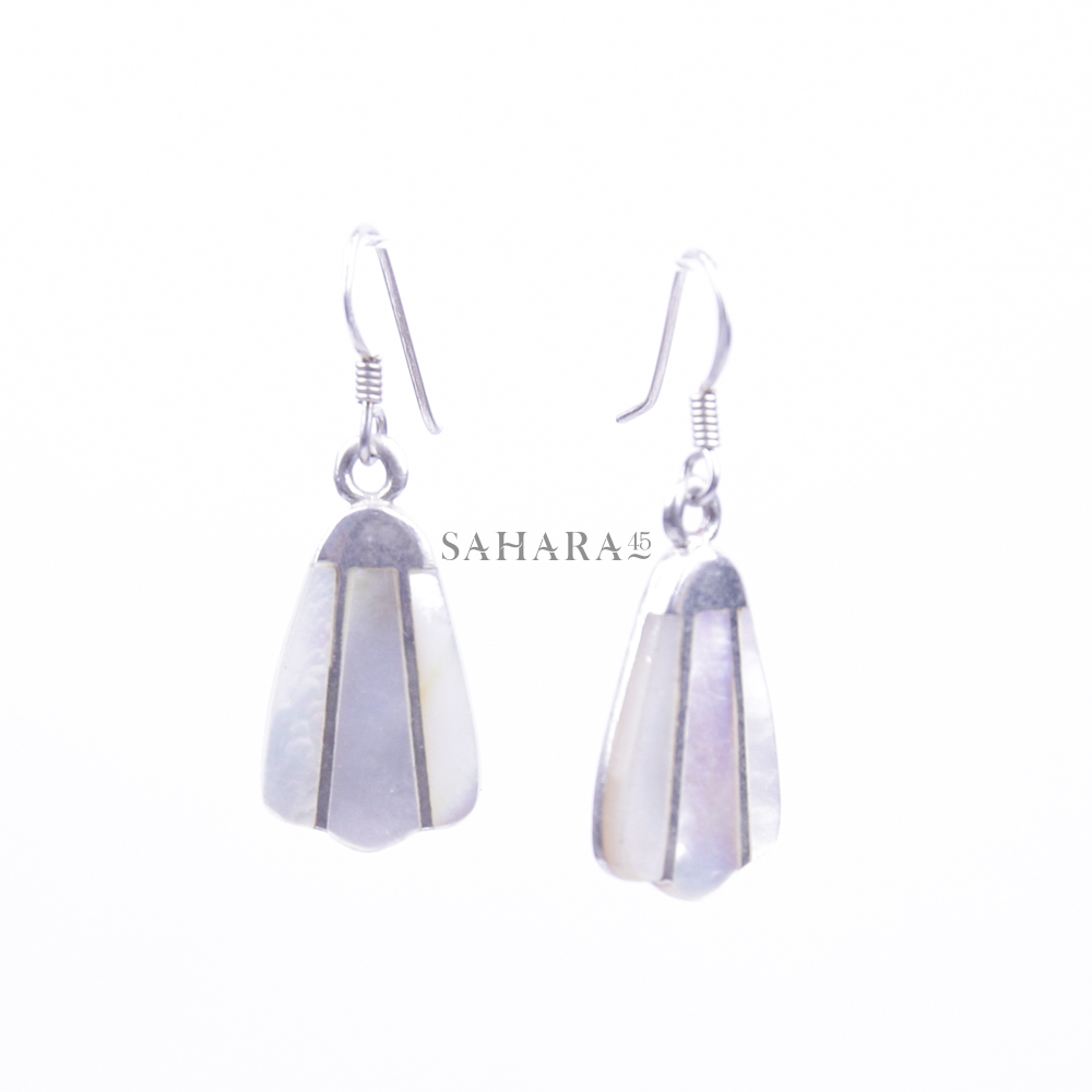Mother of Pearl Earrings, 925 Sterling Silver, Art Deco Fan Earring, Handcrafted Jewelry, Iridescent Shell Inlay, Boho Chic Wedding
