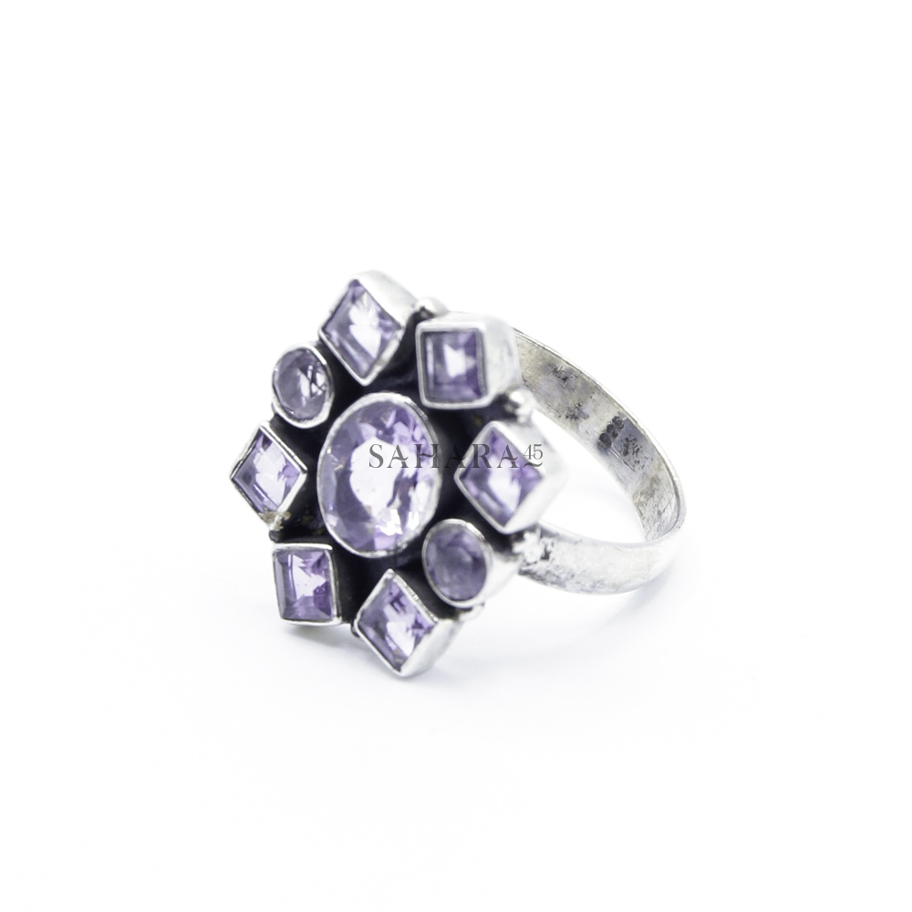 Amethyst Topaz Ring, Purple Cz Stone, Woman's Amethyst Ring, Artisan Jewelry, 925 Sterling Silver