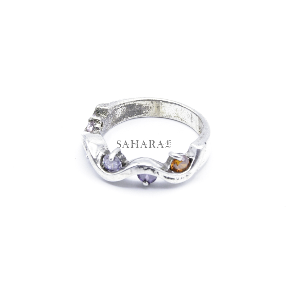 Vintage Real MultiColor Sapphire and White Topaz Ring, Moroccan Ring, 925 Sterling Silver