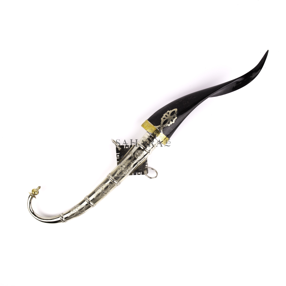 Jambiya Moroccan Handmade Large Dagger Black Handle goat Knife Stainless Steel Islamic Authentic Arabic